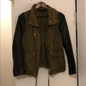 Army Green with Leather sleeved Spring jacket